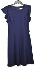 Eliza J Womens Navy Blue Solid Crewneck Short Flutter Sleeve A-Line Dress 8 $40