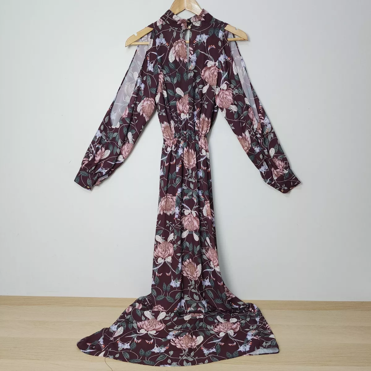 Sheike Dress Womens 6 Burgundy A line long Sleeve eBay
