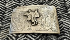VTG Large Antique 925 Sterling Silver Saddle Signed RSS Name HUTCH Belt Buckle