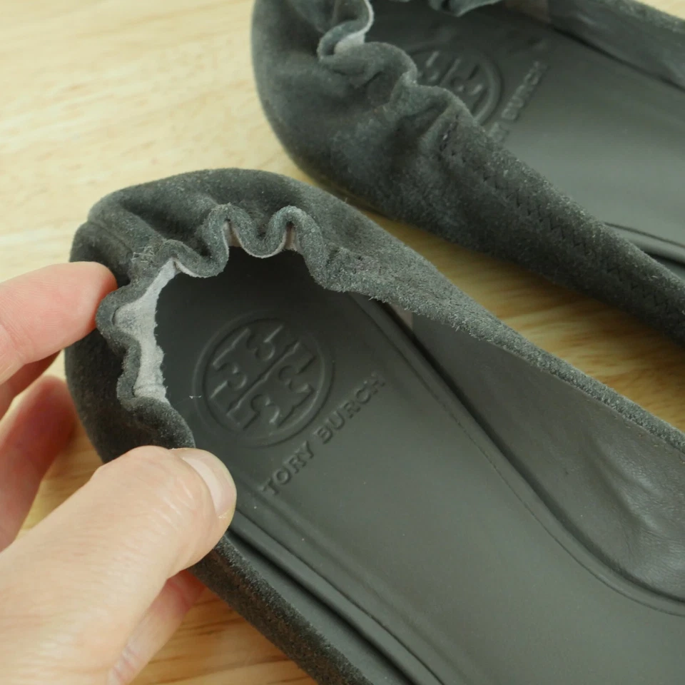 Tory Burch Talla 8 1/2 Minnie Viaje Ballet Pisos Gris Gamuza Foto 3 de 4