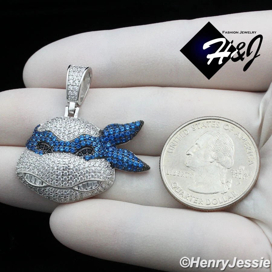 PLATA ESTERLINA 925 ICY BLING CIRCONITA CÚBICA ADOLESCENTE MUTANTE NINJA TORTUGA AZUL COLGANTE*SP413 Foto 3 de 4