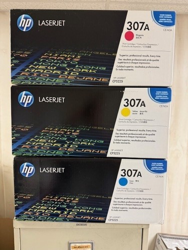 Set of 3 - HP 307A CE741A, CE742A, CE473A (CYM) Laserjet Toners - sealed box