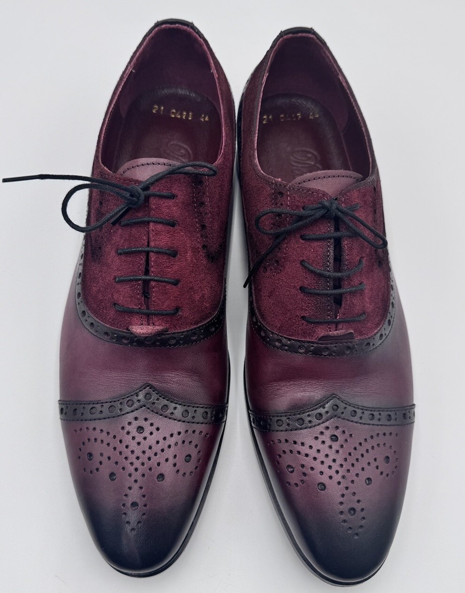 Deckard Mens Leather Shoes Leather Lace Shoes, Burgundy, EUR 44 US 10
