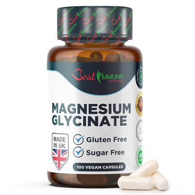 Verbessertes Magnesiumglycinat 500mg nichts Künstliches Zusatz 100 Vegane Kapseln 