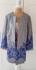 Kaleidoscope Ladies Petite Grey Blue Check Embroidered Jacket Size 8 Bnwt