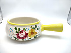 FTD FLORAL SOUP or FONDUE BOWL WITH HANDLE .... HAND PAINTED IN PORTUGAL