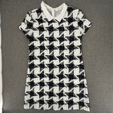 Lush Shift Dress Black & White Collared Medium Zipper Closure Short Sleeve Lined