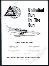 1967 hydroplane racing boat art Tri Cities Washington banks vintage print ad