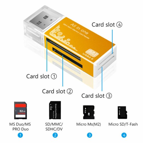 Mini 4 In 1 USB Multi Card Reader SDHC SDXC Micro SD TF Memory Stick M2 - Picture 10 of 17