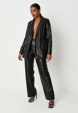 Missguided Women Black Soft Faux Leather Oversized Blazer Size Us 14 #j7903957
