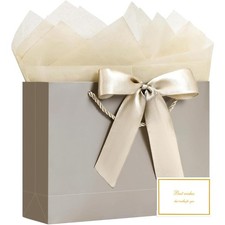 Large Gift Bag with Handles Ribbon and Greeting Card Set Includes 2 Tissue
