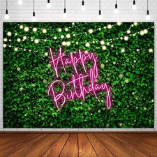 Sensfun Green Leaves Happy Birthday Backdrop Pink Neon Birthday Greenery Photogr