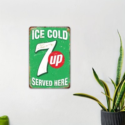 Vintage ICE COLD 7 UP Served Here Tin Metal Signs Home Décor 8x12