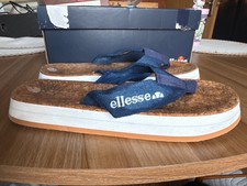 Ellesse Women's Platform Flip Flops Blue Denim Cork Thong Sandls Sliders Boxed