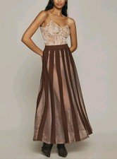 NWT 148 By Anthropologie Sheer Knit Pleated Maxi Skirt XLarge Brown/Nude