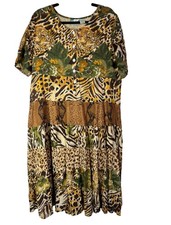La Cera Womens Tiered Animal Print Cotton Midi Dress Large Duster Short Sleeve