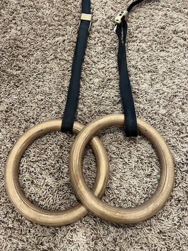 Wood Gymnastic Rings 1" Exercise Ring Set w/ Short Straps, Used