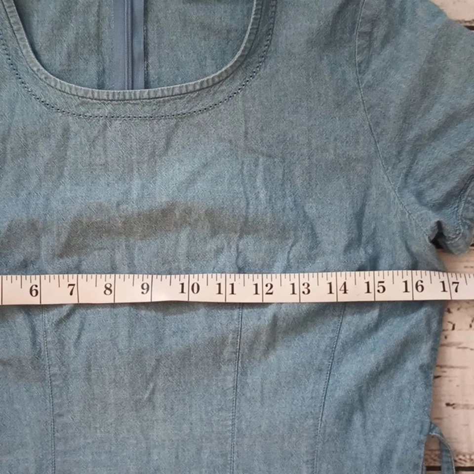 Maxi Vestido LL Bean Vintage Años 90 Azul Algodón Cambray Corbata Cintura Modesto 4 Foto 3 de 4