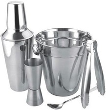 5 Piece Stainless Steel Cocktail Shaker Set Drinks Bar Ice Bucket Gift Set