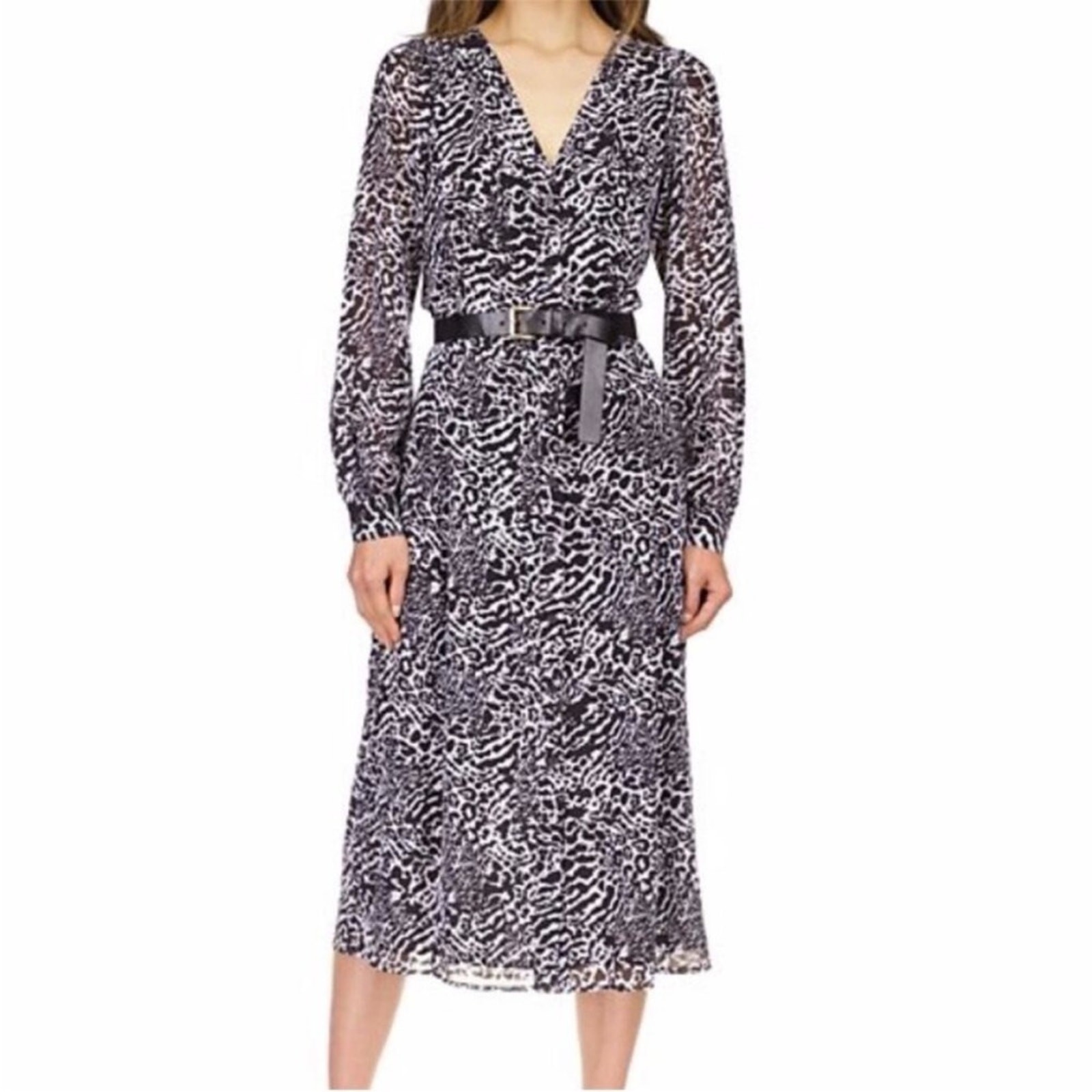 Michael Kors Animal Print Kate Midi dress white black NWT Retail $185 - P (2)