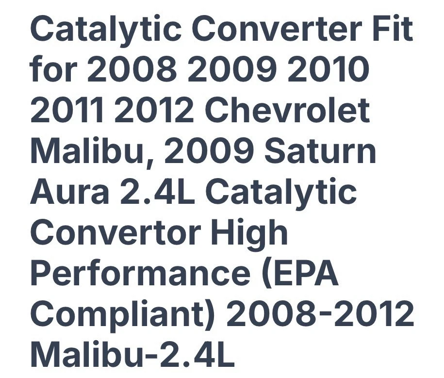 2008 - 2012 雪佛兰马里布催化转化器也适用于土星... 适合图片 — 第 2/2 张图片