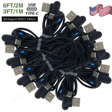 90 Degree Right Angle Braided Type C Android Fast Charging Cable USB-C Cord Lot