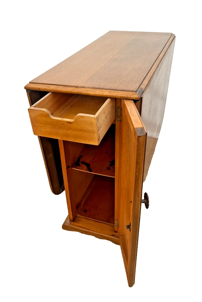 Mesa con patas de puerta vintage laterales desplegables dos cajones y armario rectangular roble Foto 4 de 4