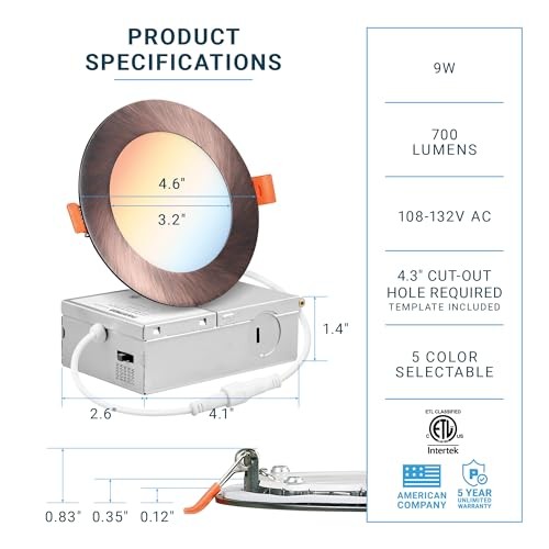 PARMIDA 6-Pack 6-Inch Slim Recessed Lights - 2HR Fire Rated, 5 Color Temps, Dimmable, Ultra-Thin Canless LED Panels
