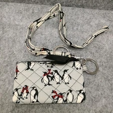 VERA BRADLEY Zip ID & Lanyard PLAYFUL PENGUINS GRAY Badge Holder