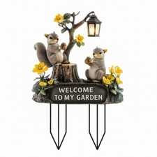 Squirrel Garden Stake with Welcome Sign Eye-Catching for Flower Beds, Lawns