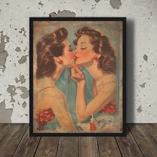 Vintage SELF CARE Wall Art, Retro Girl Kiss Bathroom Decor, Love Wellness Poster