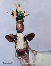 Cow Flowers 11x14 Modern Canvas PRINT of Painting by Artist Jose TRUJILLO