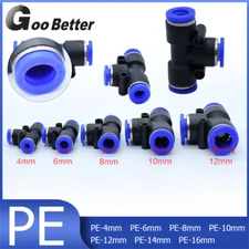 PE 4-16mm Pneumatic Straight Hose Tube Inline Push Fit Connector Air Line T Tee