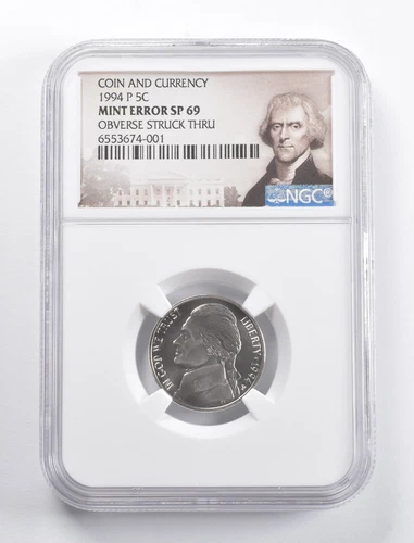Error SP69 1994-P Jefferson Nickel Coins & Currency OBV Struck Thru NGC *5821