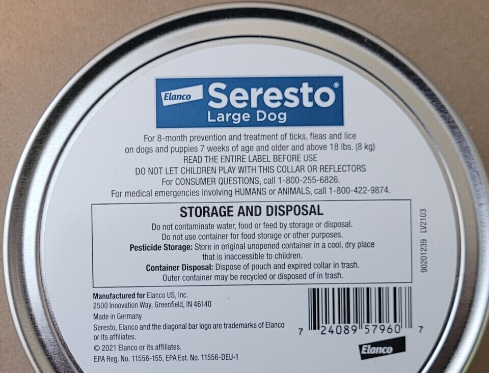 GENUINE SERESTO by Elanco LARGE DOG Flea & Tick Collar Lasts 8 months