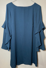 Ann Taylor Dress Womans 4 Petite Green Bell Sleeves Boat Neck Solid Career