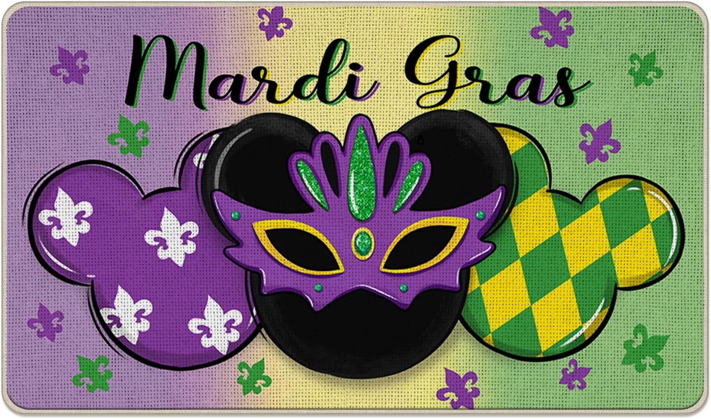 Colorful Mardi Gras Mask Carnival New Orleans Indoor Outdoor Doormat for Festive Decor