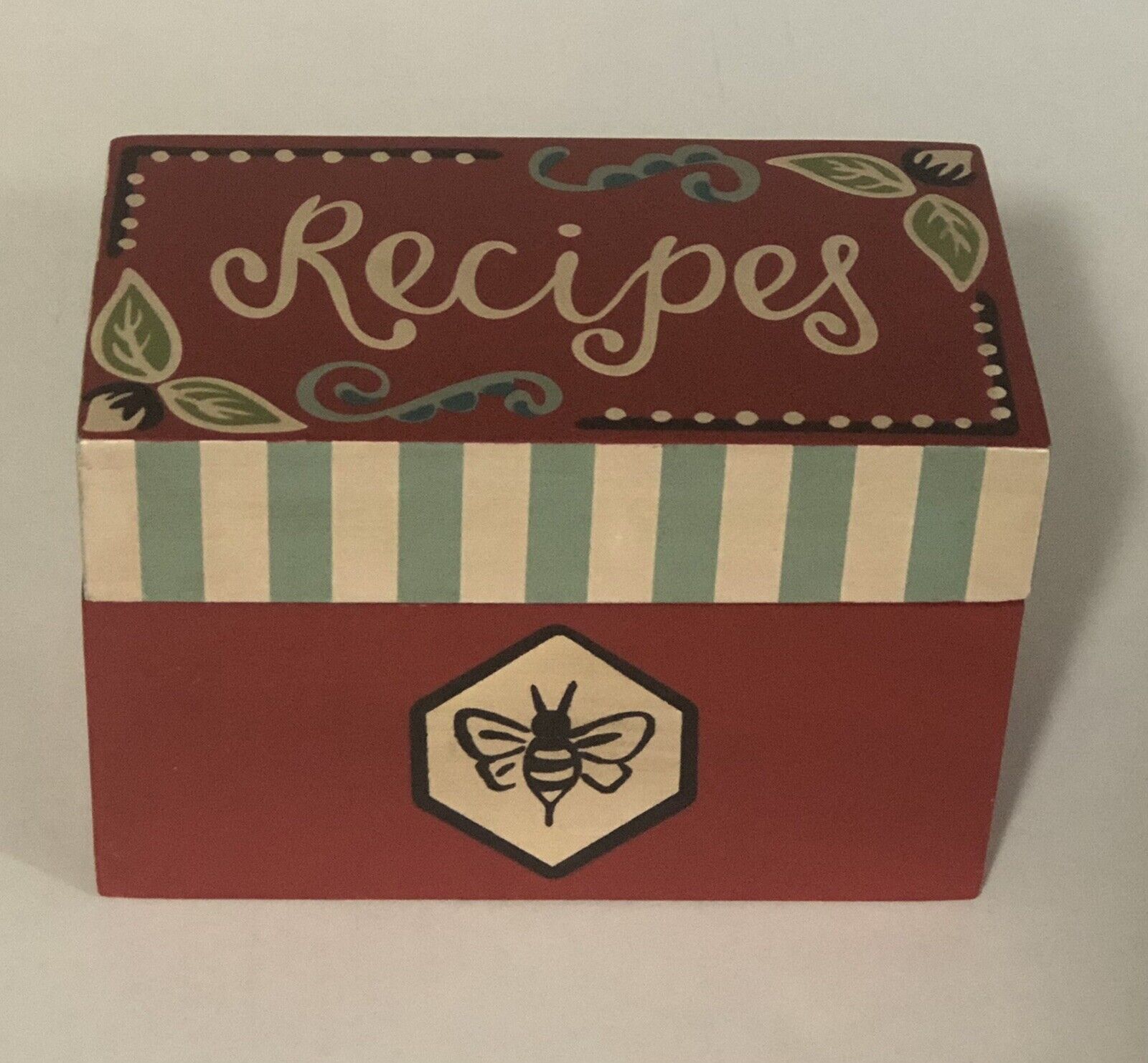 Better Together Save money Wooden Recipe Box Bee Red mart Vintage Look