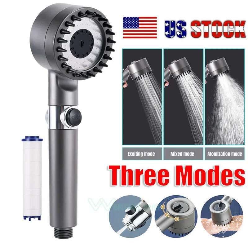 High-Pressure Shower Head Multi-Functional Hand Held Sprinkler 3Mode With Filter