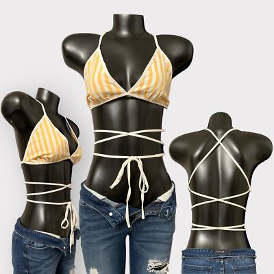 Free People Triangle Crop Bikini Top Large Linen Cotton Summer  Festival Rave