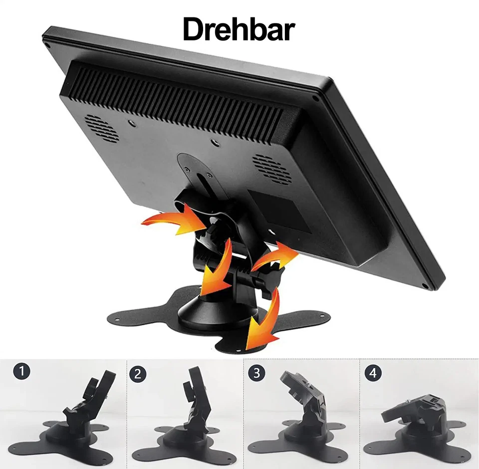 10.1" Zoll HD 1080P LCD Auto Monitor 1280x800 CCTV HDMI/BNC/AV/VGA Mit Speaker - Bild 3 von 4