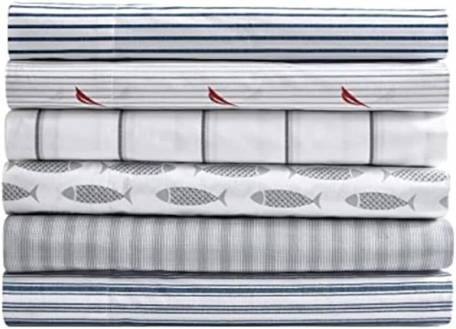 King Size Cotton Percale Sheet Set in Audley Stripe Red - 4 Piece Luxury Bedding - Picture 11 of 11