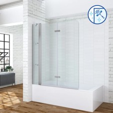 Badewannenaufsatz 150 cm Faltwand Duschabtrennung 2-teilig NANO Glas Duschwand