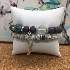 2 PC Handmade Bohemian Beaded Stackable Stretch Bracelet Set New Free Ship 4952