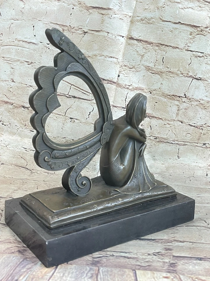 Nymph Fairy Chistmas Angel Bookend Bronze Marble Statue Sculpture Gift - Image 4 of 4