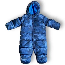 Baby Gap 6 to 12 Months Snowsuit Blue Camo Full Zip Fleece Lined Hooded Bunting