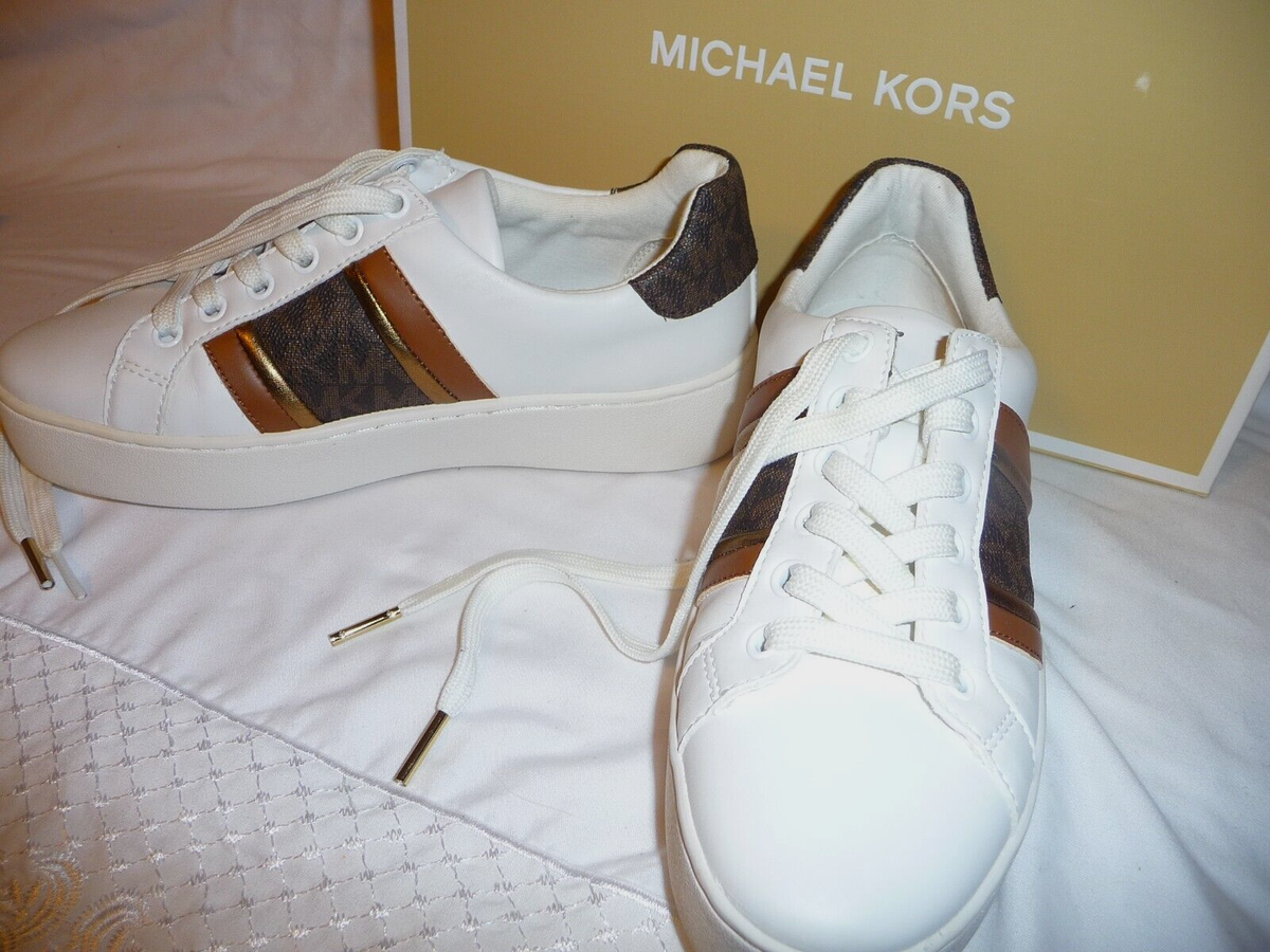 Michael Kors Poppy Stripe Lace Up Shoes Brown/White Size 5M NM Condition