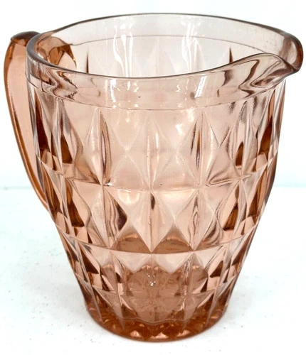 Jeannette Pink Depression Glass Windsor Geometric Cubist Diamond Handled Pitcher