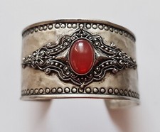 VINTAGE AUTHENTIC ETHNIC TRIBAL TUAREG FILIGREE CABOCHON SILVER PLATE BRACELET