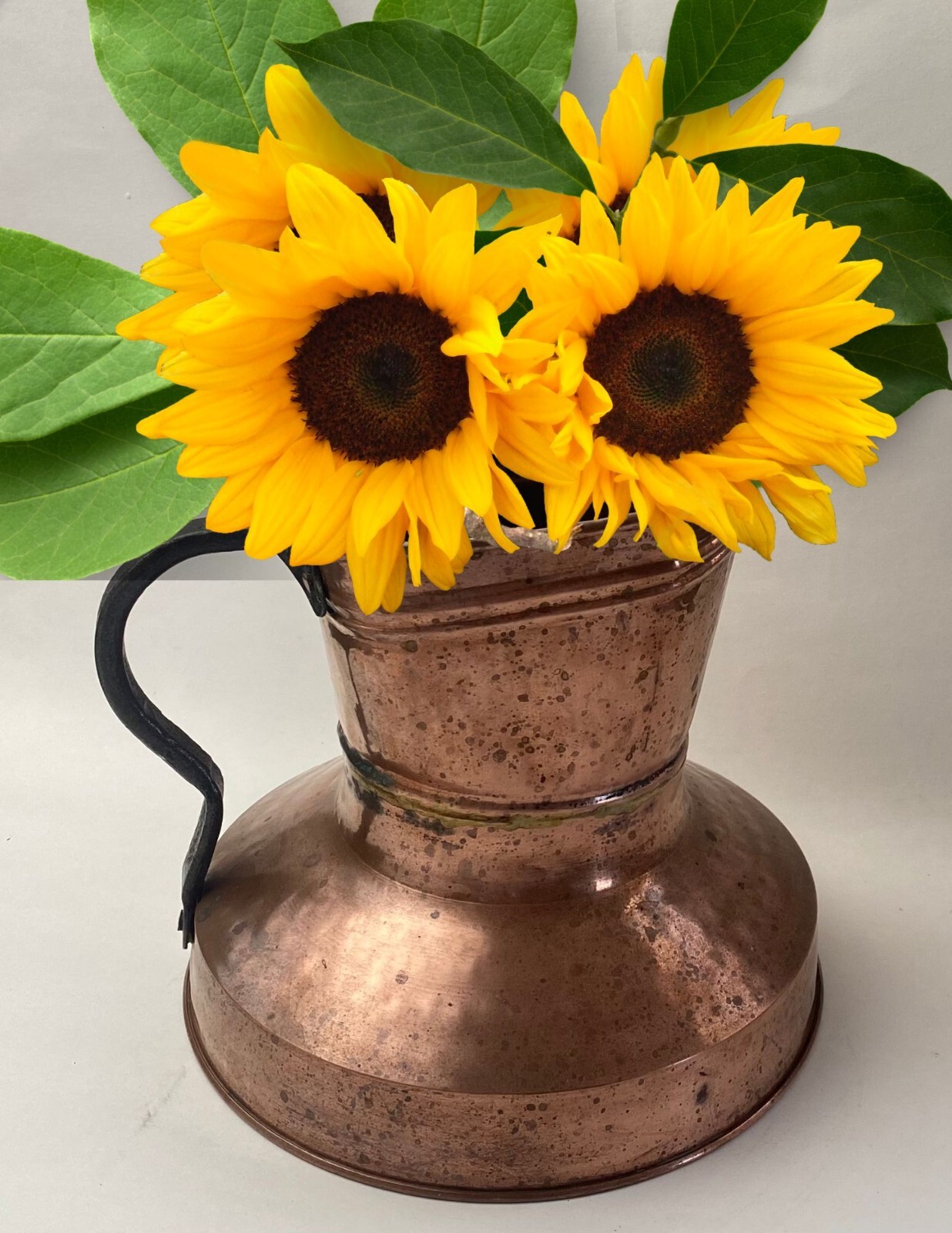 Solid Copper Pitcher Wide Belly Bottom Jug Turkey Cottagecore Flowers Plants Vtg